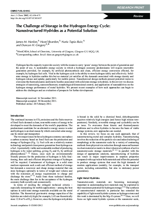 (PDF) The Challenge of Storage in the Hydrogen Energy Cycle ...