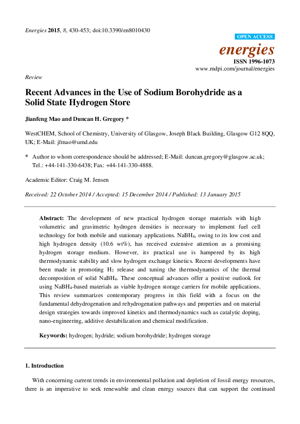 (PDF) Recent Advances in the Use of Sodium Borohydride as a Solid State ...