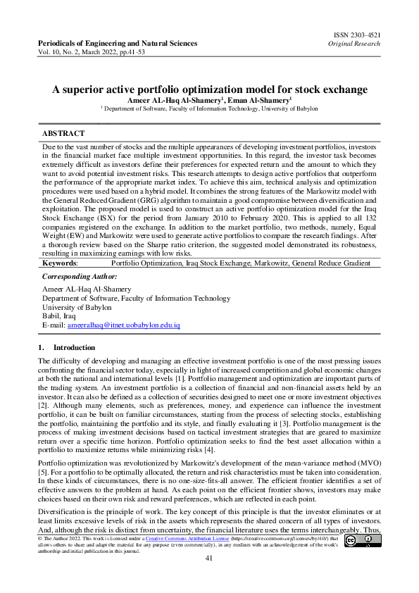 (PDF) A superior active portfolio optimization model for stock exchange