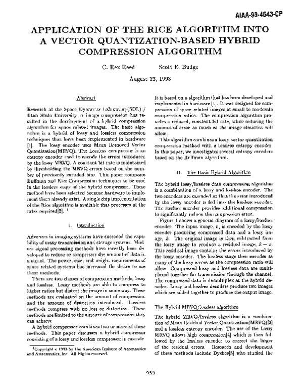 (PDF) Application of the Rice algorithm into a vector quantization ...