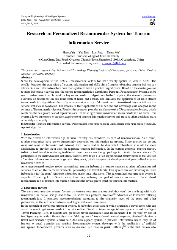(PDF) Research on Personalized Recommender System for Tourism ...