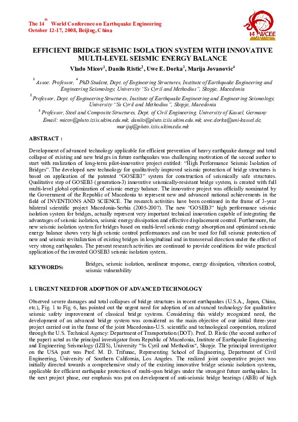 (PDF) Efficient Bridge Seismic Isolation System with Innovative Multi ...