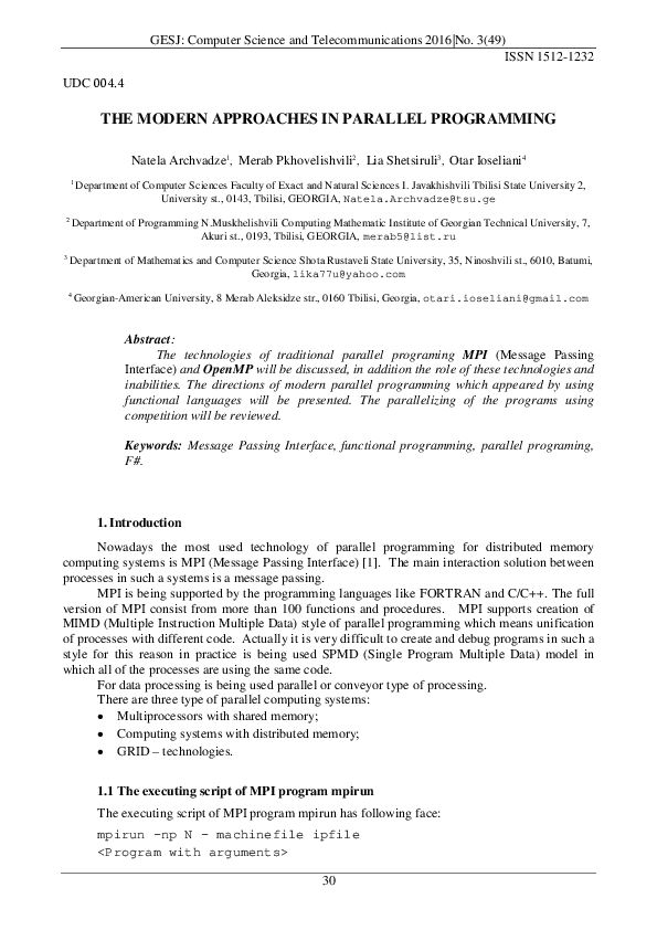 (PDF) The Modern Approaches in Parallel Programming