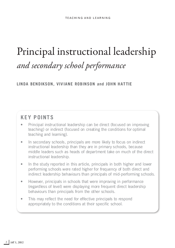 (PDF) Principal instructional leadership and secondary school performance