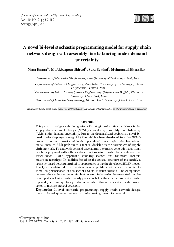 (PDF) A bi-level programming model for supply chain network ...