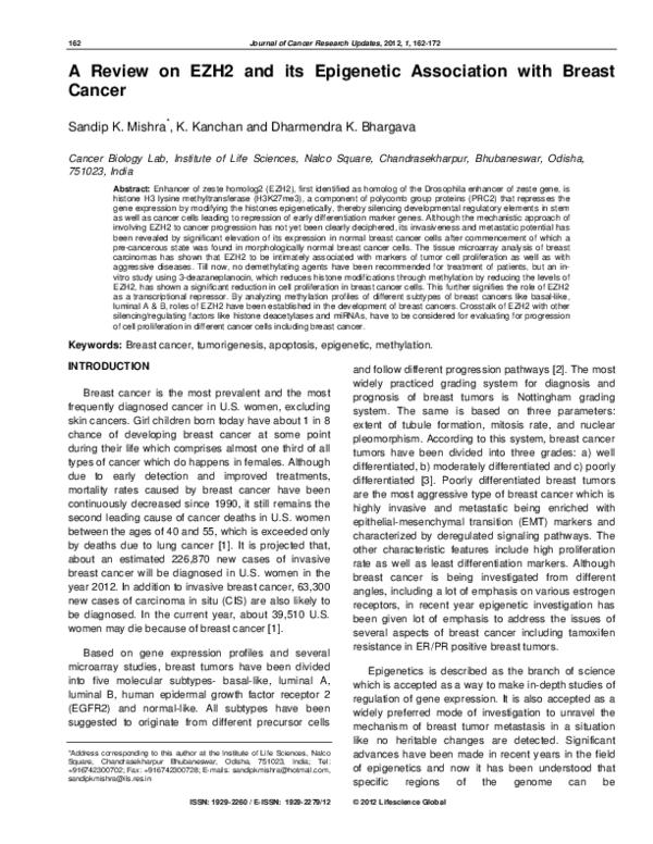 (PDF) A Review on EZH2 and its Epigenetic Association with Breast Cancer