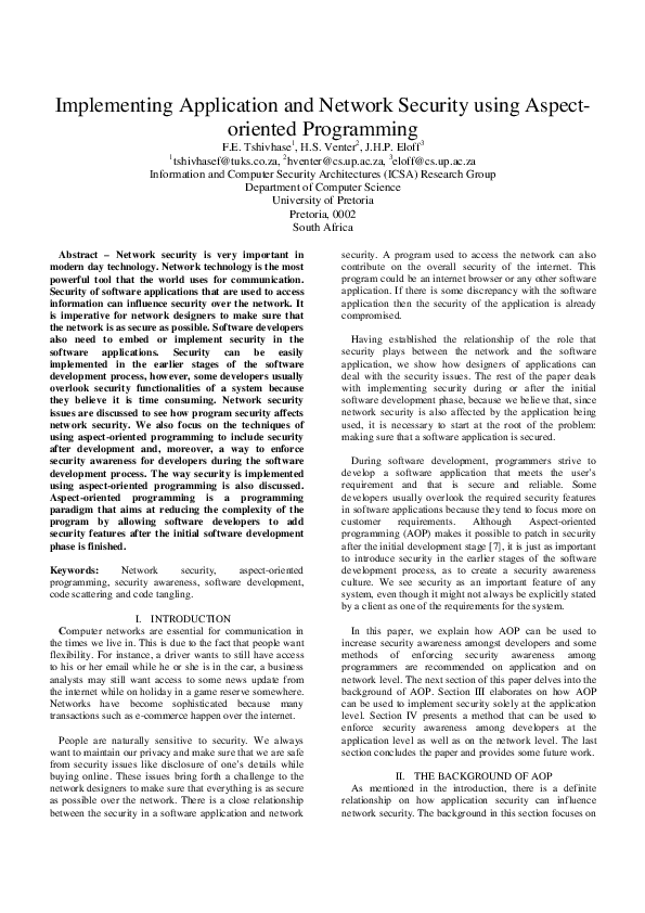 (PDF) Implementing Application and Network Security using Aspect ...