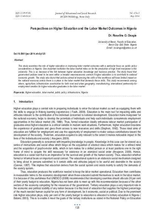 (PDF) Perspectives on Higher Education and the Labor Market Outcomes in ...