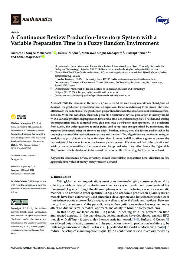 (PDF) A Continuous Review Production-Inventory System with a Variable ...