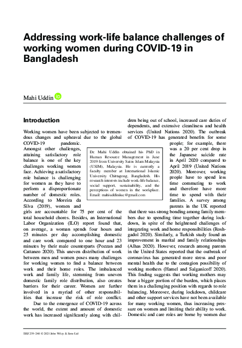 (PDF) Addressing work‐life balance challenges of working women during ...