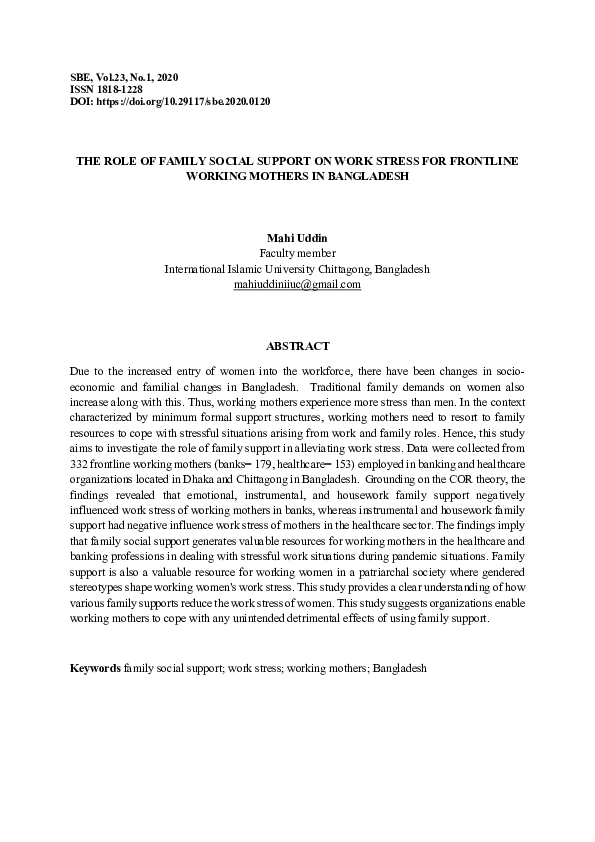 (PDF) The role of family social support on work stress for frontline ...