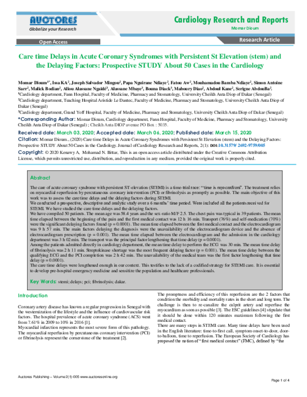 (PDF) Care time Delays in Acute Coronary Syndromes with Persistent St ...