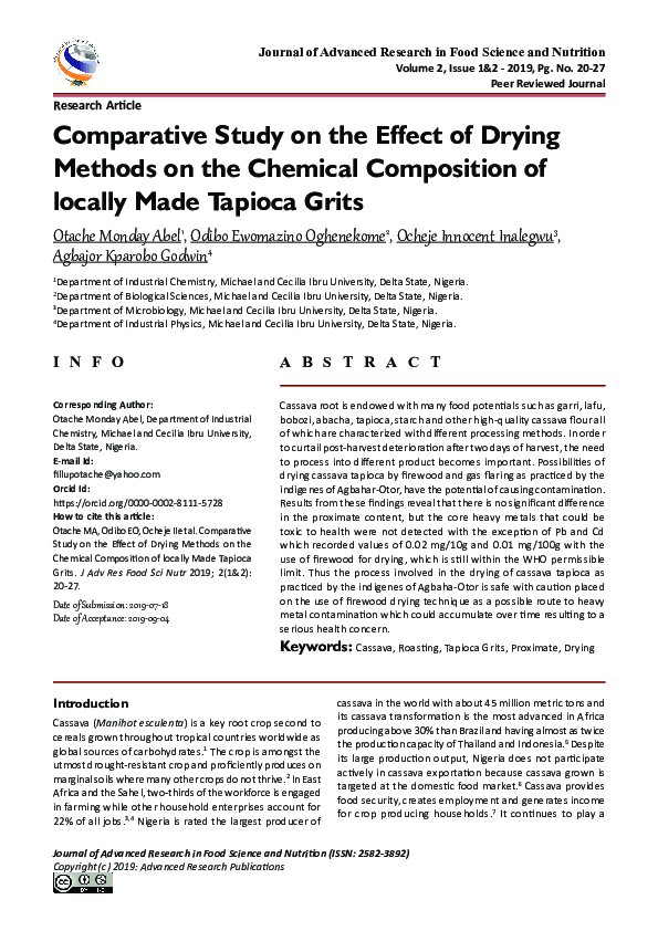 (PDF) Comparative Study on the Effect of Drying Methods on the Chemical ...