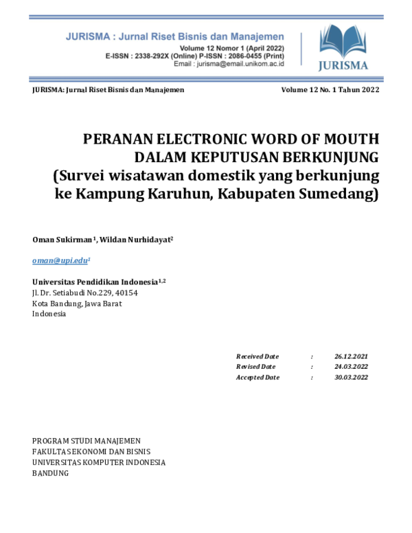 (PDF) Peranan Electronic Word of Mouth Dalam Keputusan Berkunjung