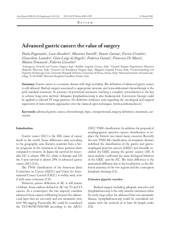 (PDF) Advanced gastric cancer: the value of surgery