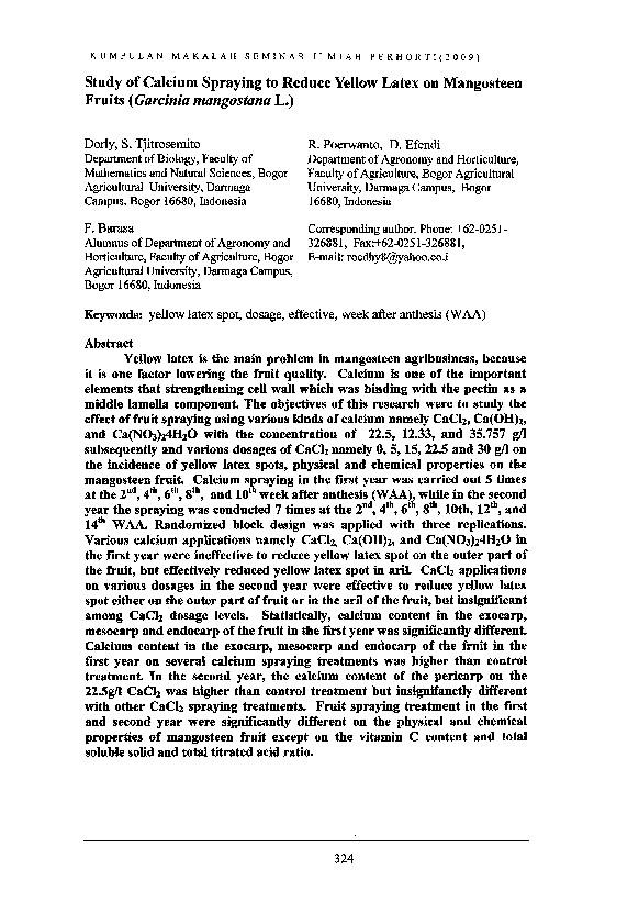(PDF) Study of Calcium Spraying to Reduce Yellow Latex on Mangosteen