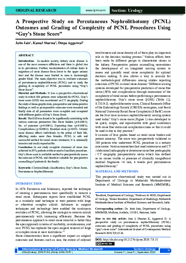 (PDF) A Prospective Study on Percutaneous Nephrolithotomy (PCNL ...