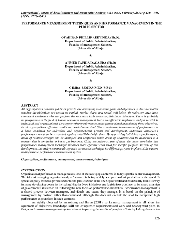 (PDF) Performance Measurement Techniques and Performance Management in ...