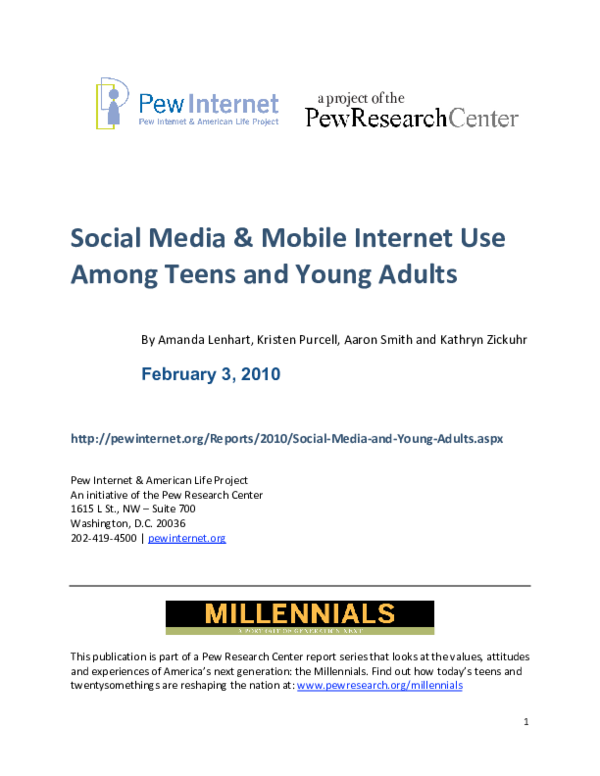 (PDF) Social media & mobile Internet use among teens and young adults