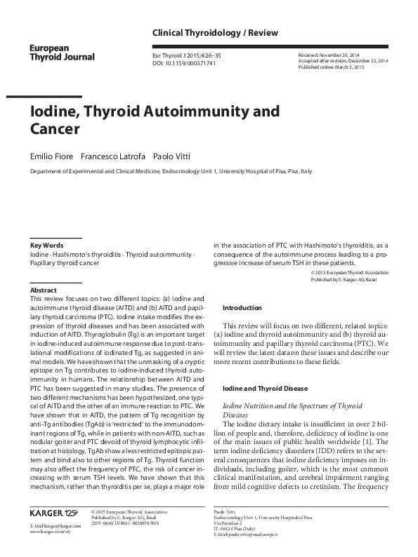 (PDF) Iodine, Thyroid Autoimmunity and Cancer