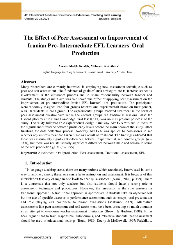 (PDF) The Effect of Peer Assessment on Improvement of Iranian Pre ...