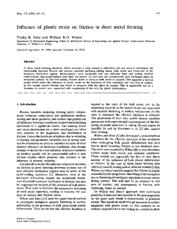 (PDF) Influence of plastic strain on friction in sheet metal forming