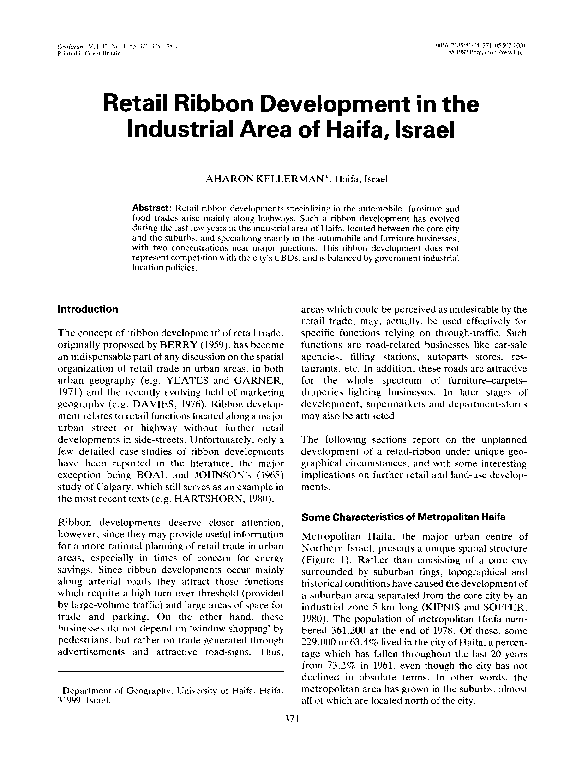(PDF) Retail ribbon development in the industrial area of Haifa, Israel