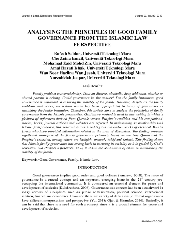 (PDF) Analysing the Principles of Good Family Governance from the ...