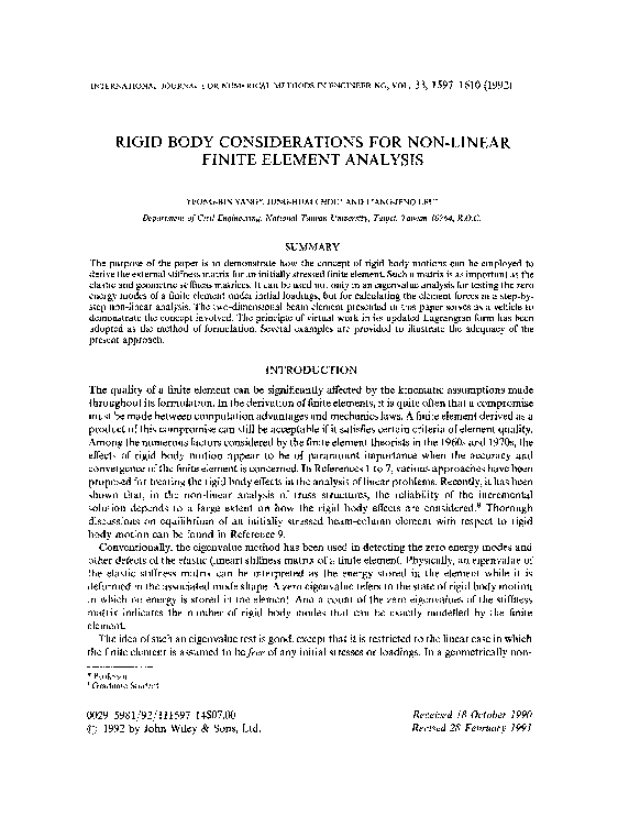 (PDF) Rigid body considerations for non-linear finite element analysis