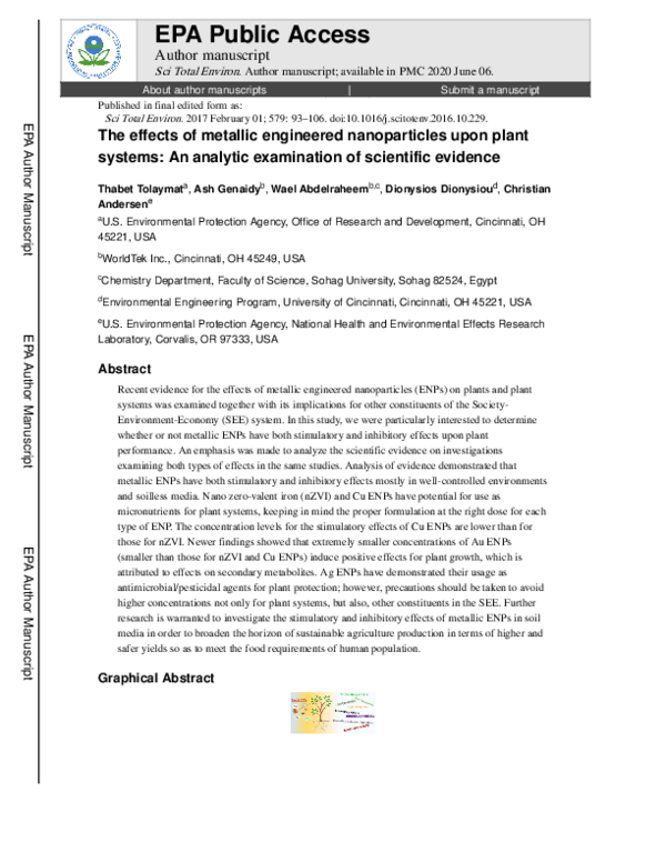 (PDF) The effects of metallic engineered nanoparticles upon plant ...