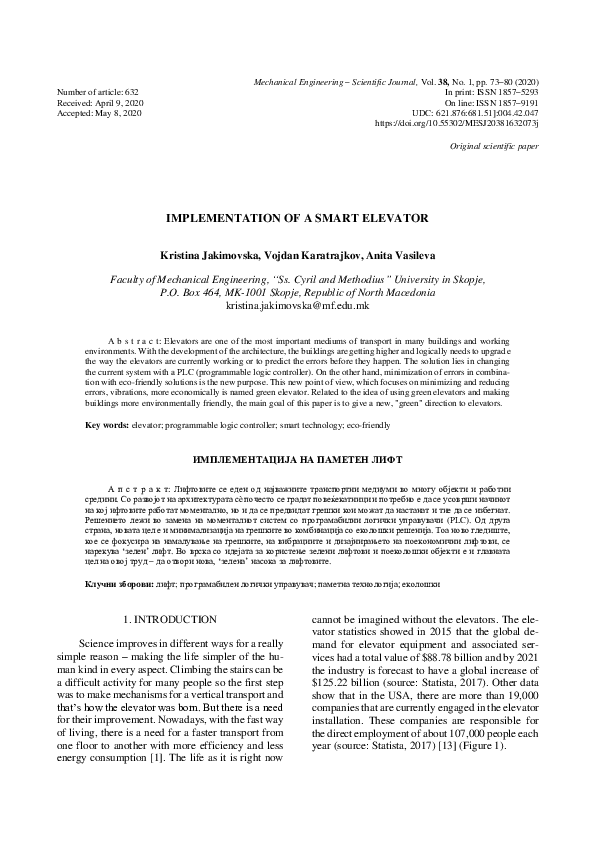 (PDF) Implementation of a Smart Elevator