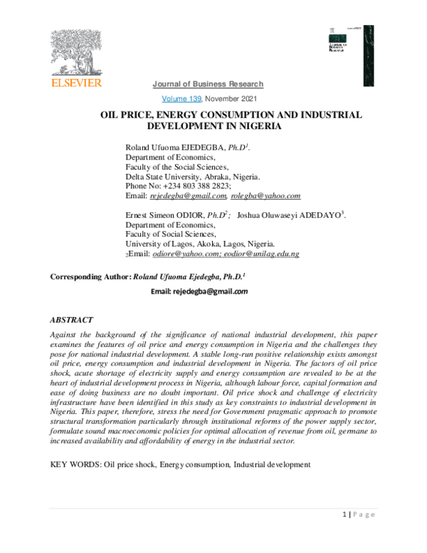 (PDF) Oil Price, Energy Consumption and Industrial Development in Nigeria