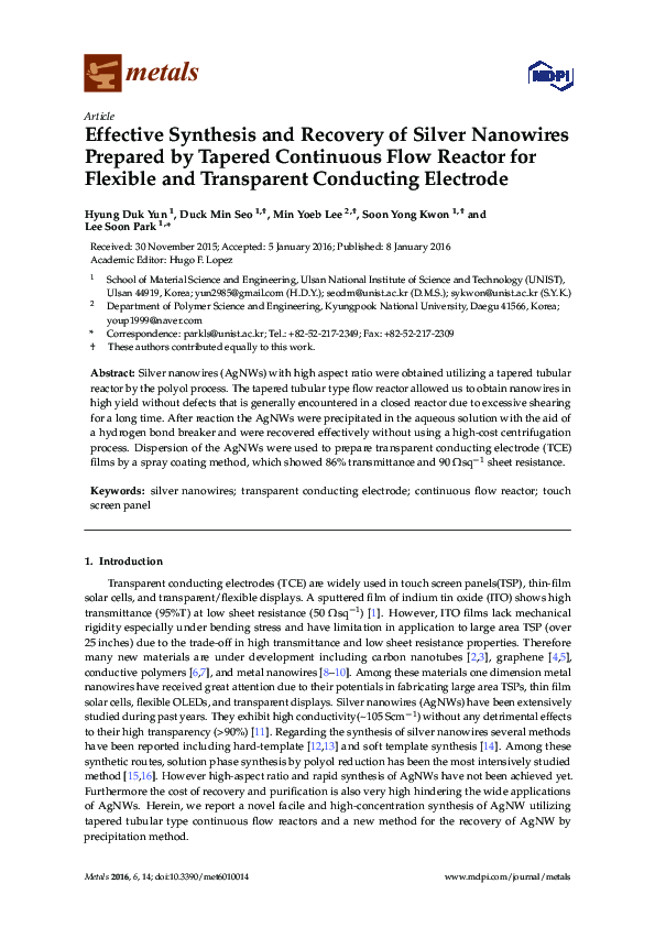 (PDF) Effective Synthesis and Recovery of Silver Nanowires Prepared by ...