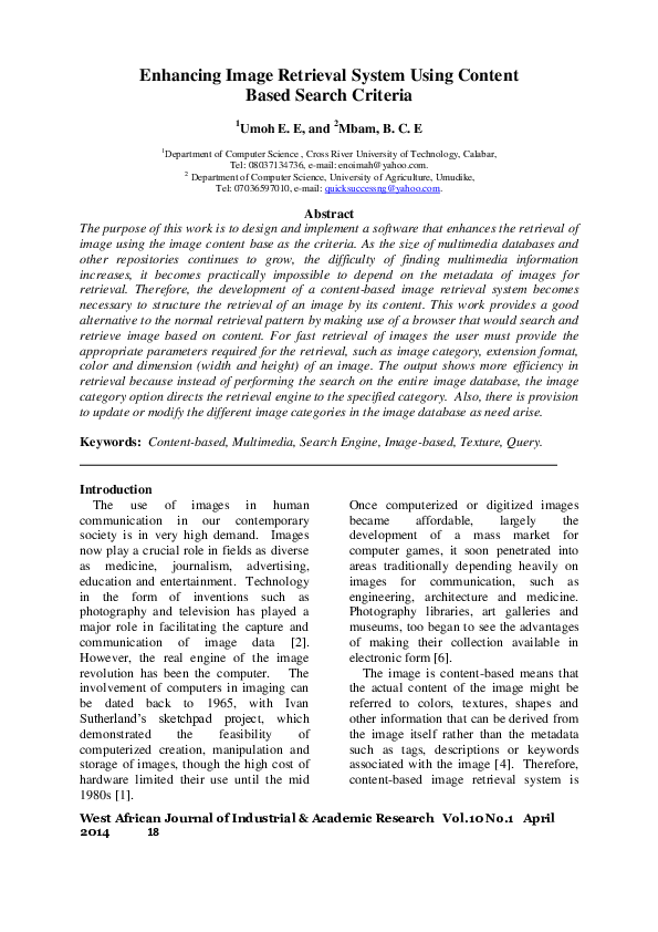 (PDF) Enhancing Image Retrieval System Using Content Based Search Criteria