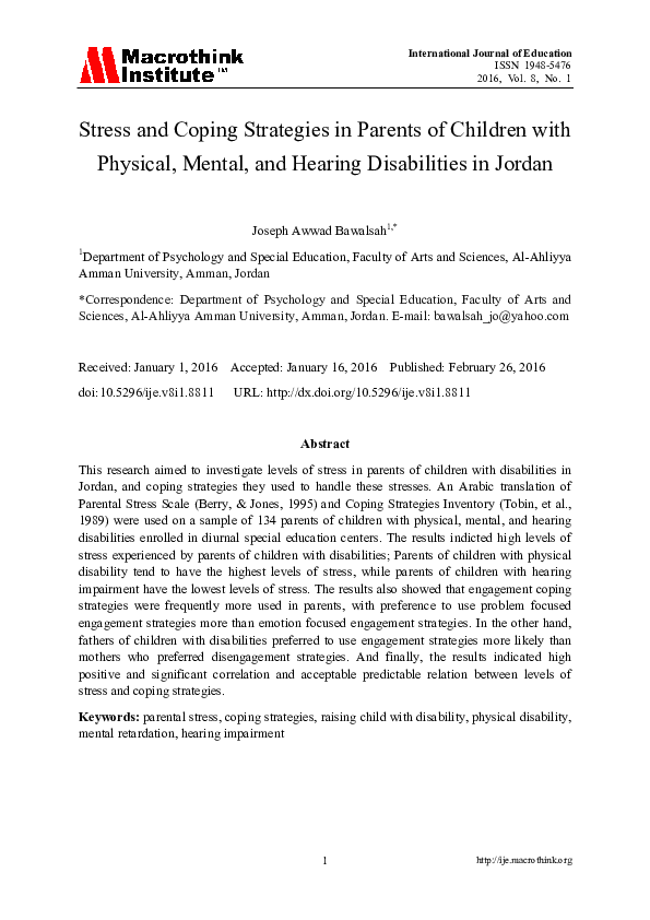 (PDF) Stress and Coping Strategies in Parents of Children with Physical ...