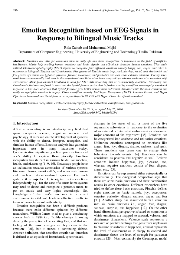 (PDF) Emotion Recognition based on EEG Signals in Response to Bilingual ...