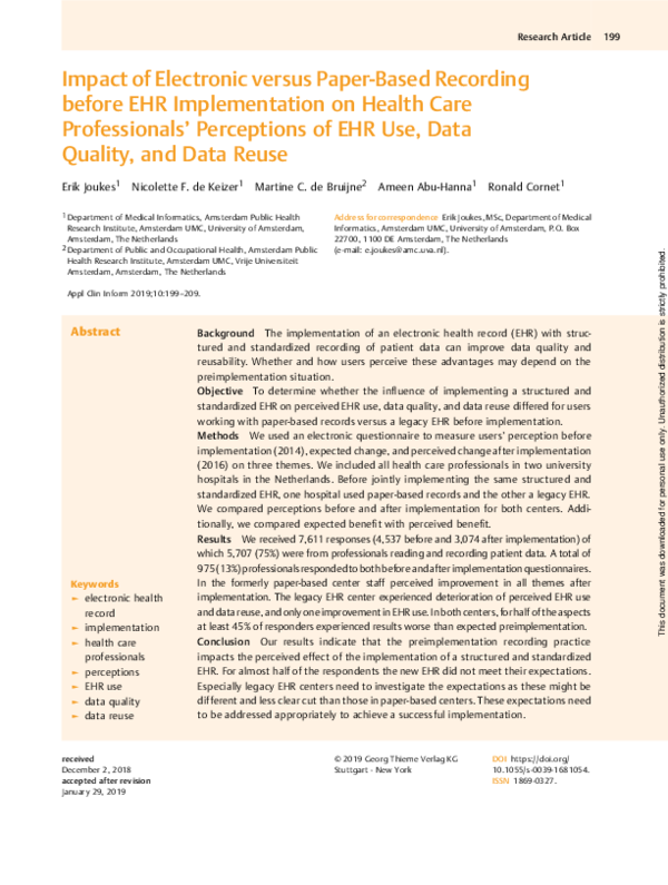 (PDF) Impact of Electronic versus PaperBased Recording before EHR