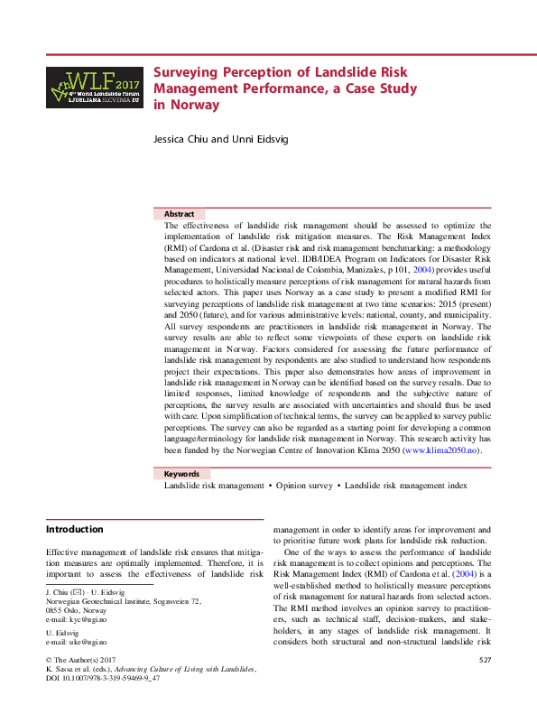(PDF) Surveying Perception of Landslide Risk Management Performance, a ...