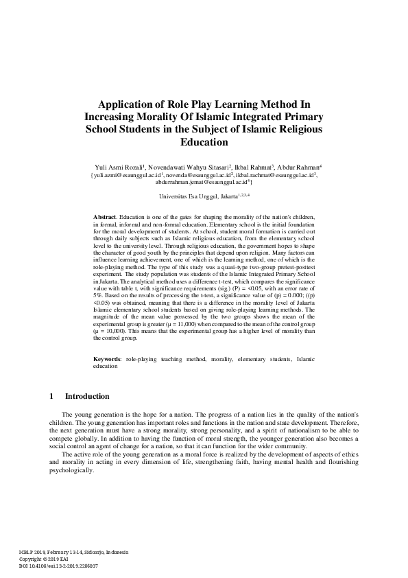 (PDF) Application of Role Play Learning Method In Increasing Morality ...