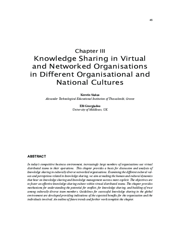 (PDF) Knowledge Sharing in Virtual and Networked Organisations in ...