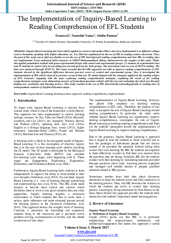 (PDF) The Implementation of Inquiry-Based Learning to Reading ...