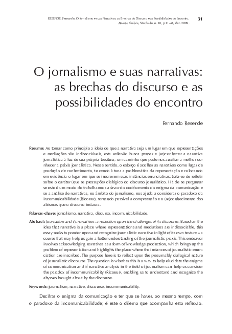 O jornalismo e suas narrativas: as brechas do discurso e as possibilidades do encontro
