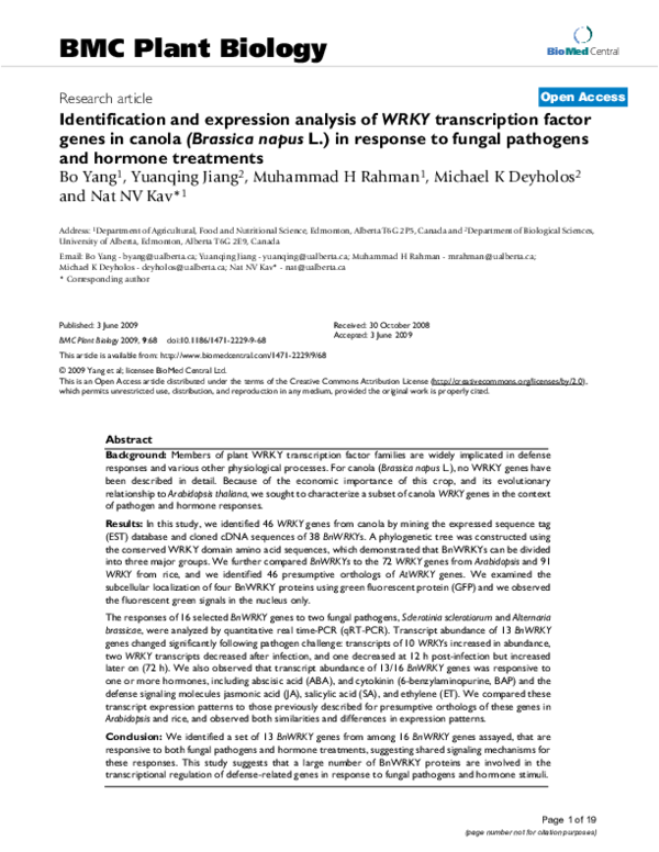 (PDF) Identification and expression analysis of WRKY transcription ...