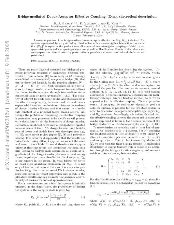 (PDF) Bridge-mediated Donor-Acceptor Effective Coupling: Exact ...
