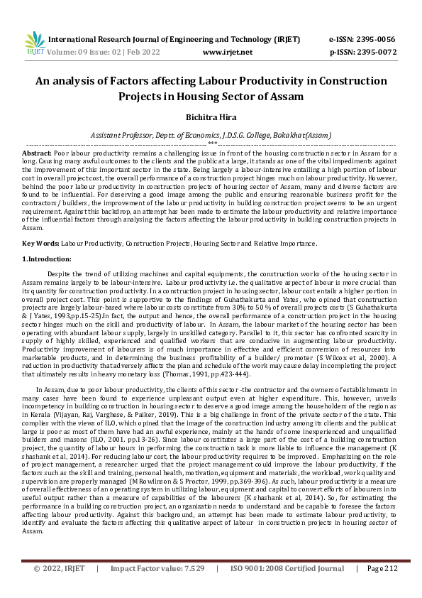 (PDF) An analysis of Factors affecting Labour Productivity in ...