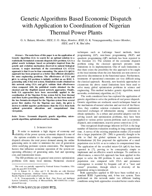 (PDF) Genetic algorithms based economic dispatch with application to ...
