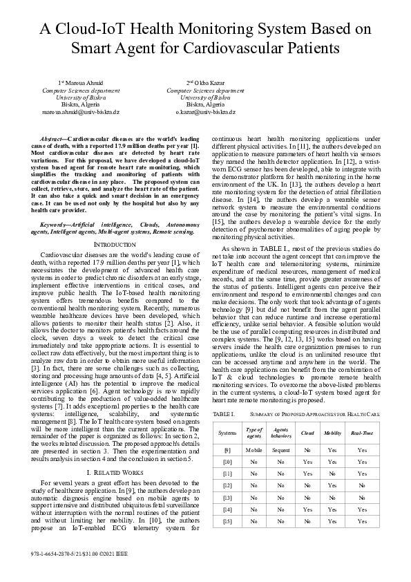 (PDF) A Cloud-IoT Health Monitoring System Based on Smart Agent for ...