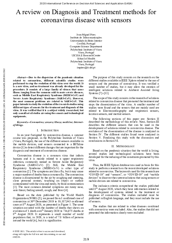 (PDF) A review on Diagnosis and Treatment methods for coronavirus ...