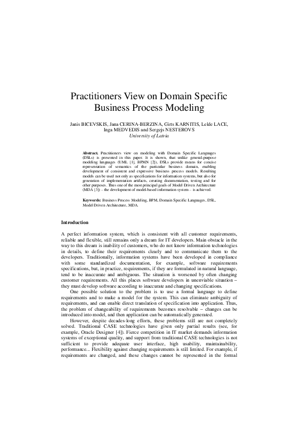 (PDF) Practitioners View on Domain Specific Business Process Modeling