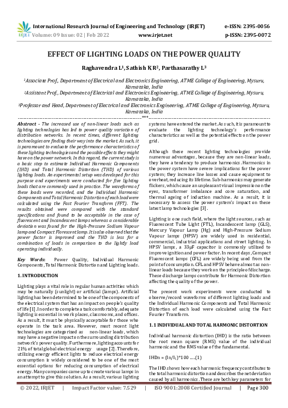 (PDF) EFFECT OF LIGHTING LOADS ON THE POWER QUALITY